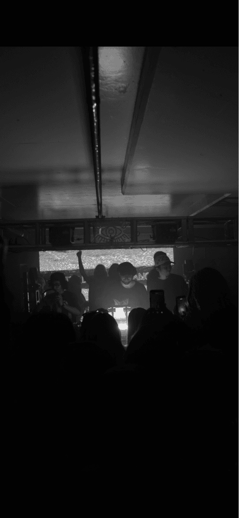The Dance Exchange crew behind the decks during a set